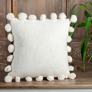 20" x 20" Cotton Cushion Cover With Pom Poms