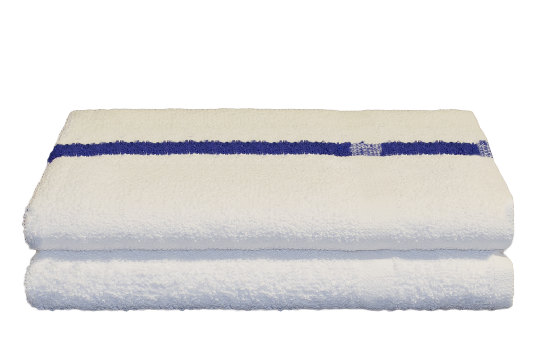 Cabana Pool Towels 24x52 in White w/ Blue Centre Stripe, 8 Lb.