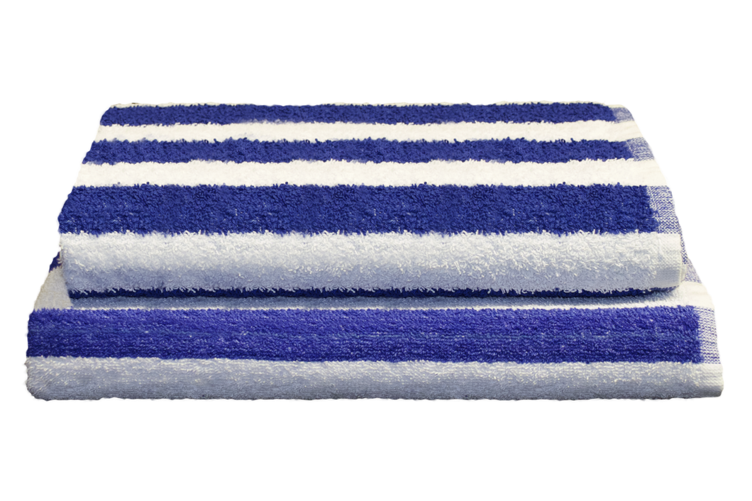 Cabana Pool Towels 25x54 in Blue/White Cabana Stripe, 9 Lb.