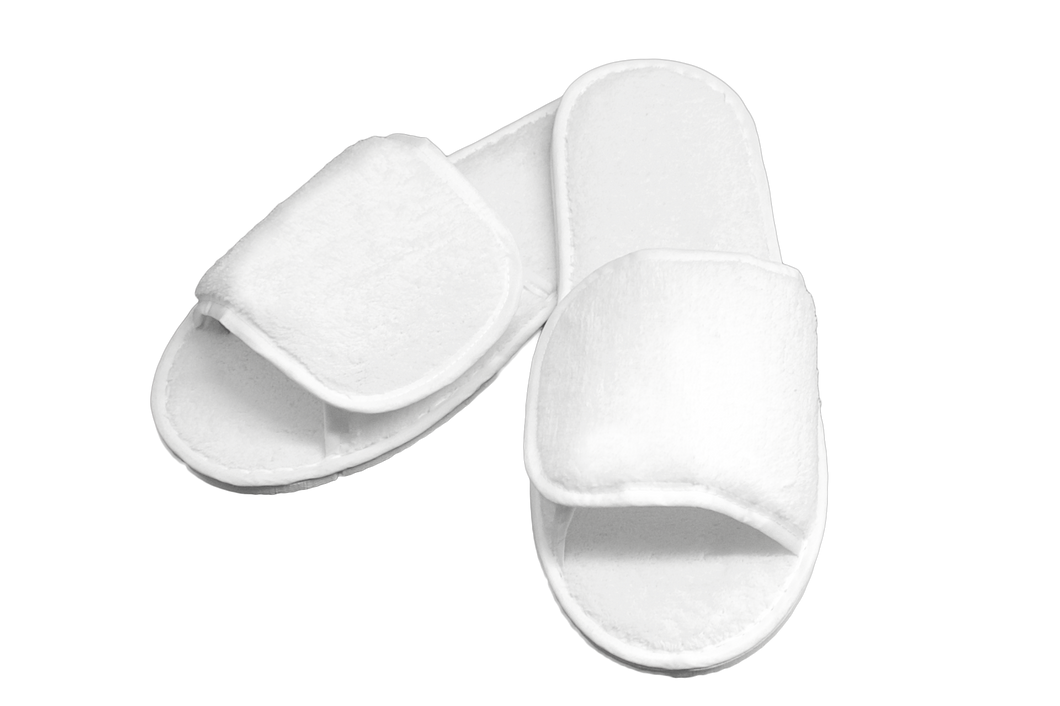 Open Toe Slippers Terry Velour One Size Fits All in White