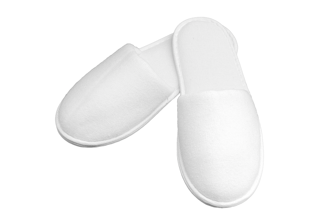 Closed Toe Slippers Terry Velour One Size Fits All in White